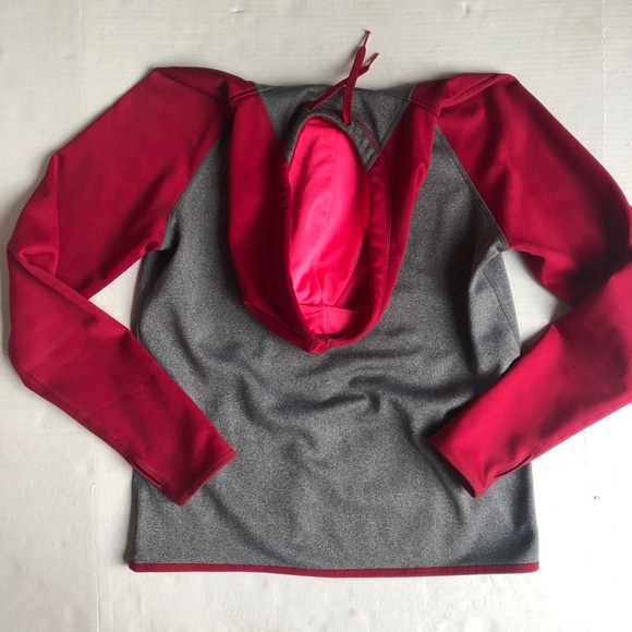 Nike Swoosh Logo Graphic Pink Gray Hooded Sweatshirt - Picture 2 of 4